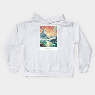 Vintage Retro Travel Majestic Greenland Aurora Kids Hoodie